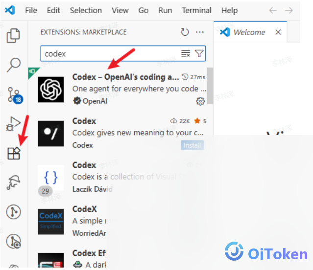 在 VSCode 扩展商店搜索 codex